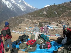 The equipment is packed for the transport on the yaks.